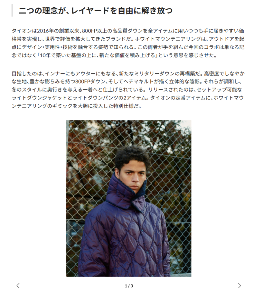 ホワイトマウンテニアリング×タイオン