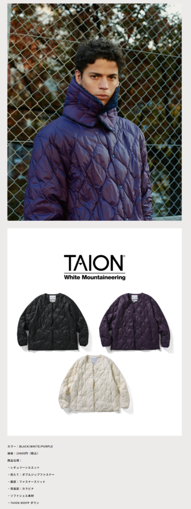 TAION×White Mountaineering【Light Down Jacket 】
