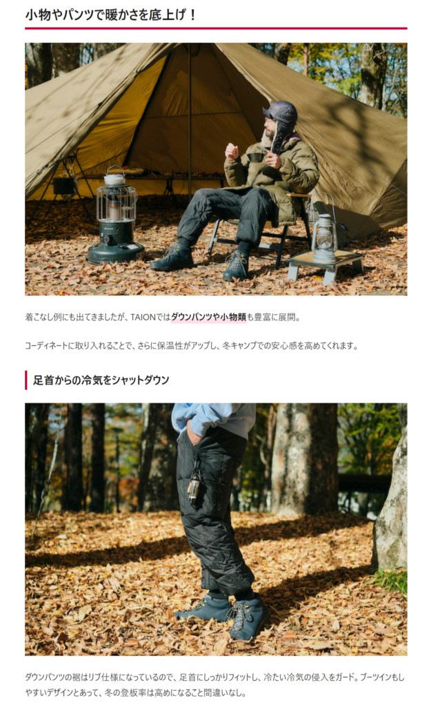 TAION【マウンテン パッカブル ボリュームダウンパンツ】
