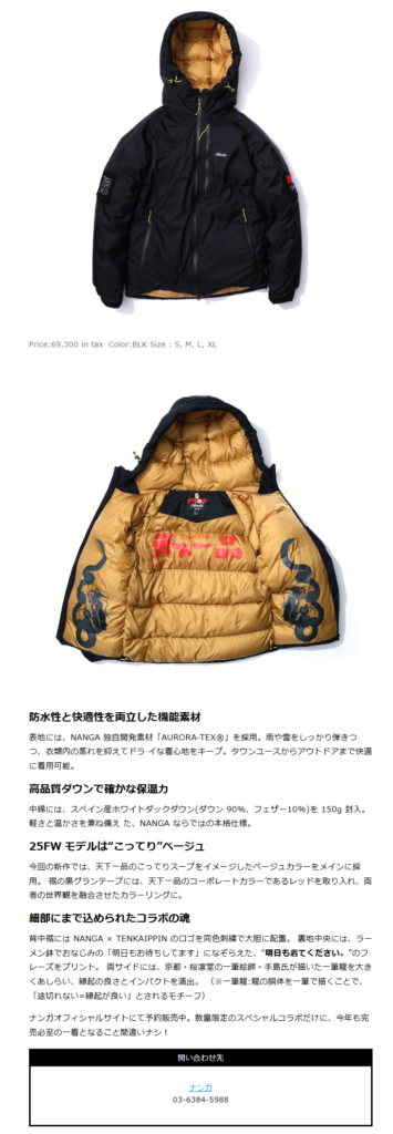 NANGA【NANGA×TENKAIPPIN AURORA TEX DOWN JAKCET】