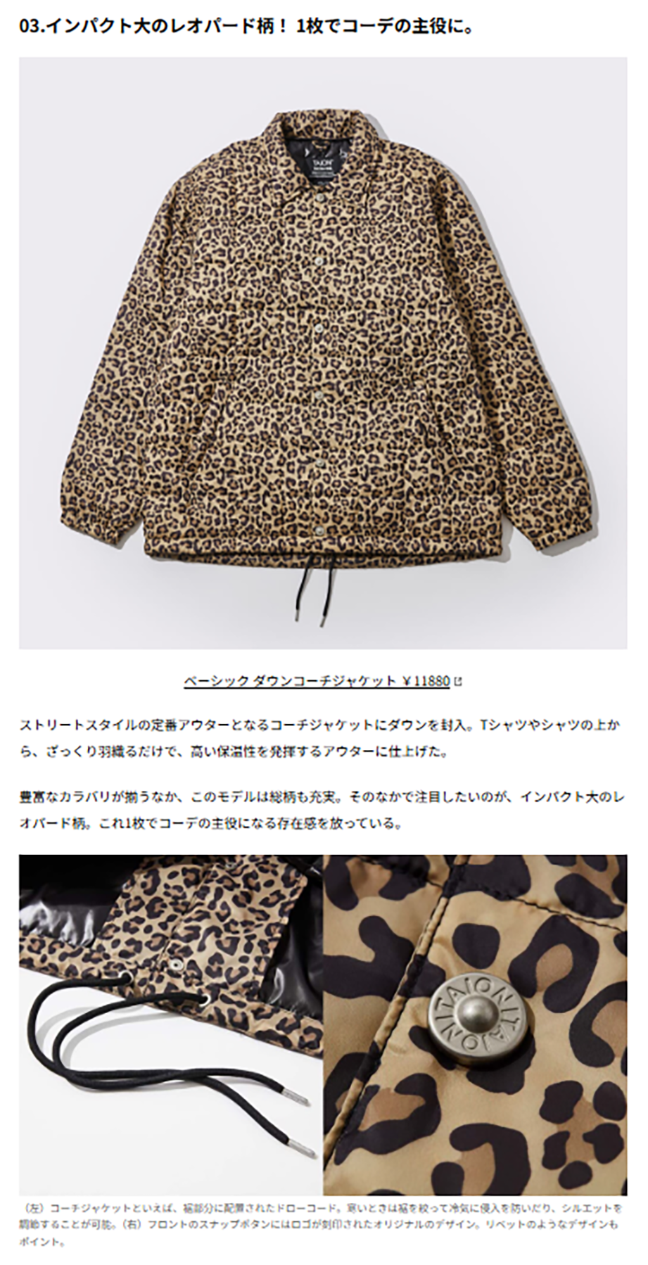TAION【BASIC DOWN COACH JACKET】