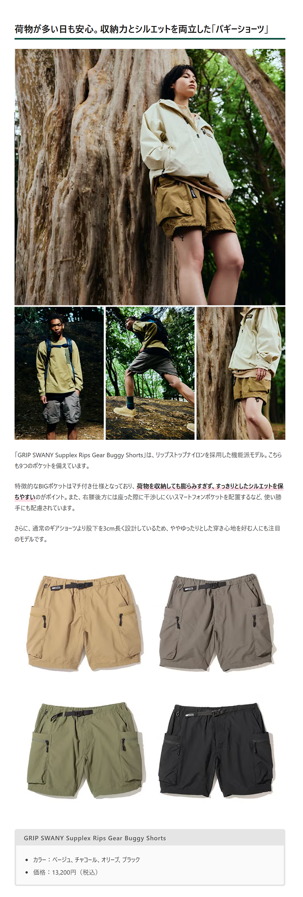 GRIP SWANY【Supplex Rips Gear Buggy Shorts】