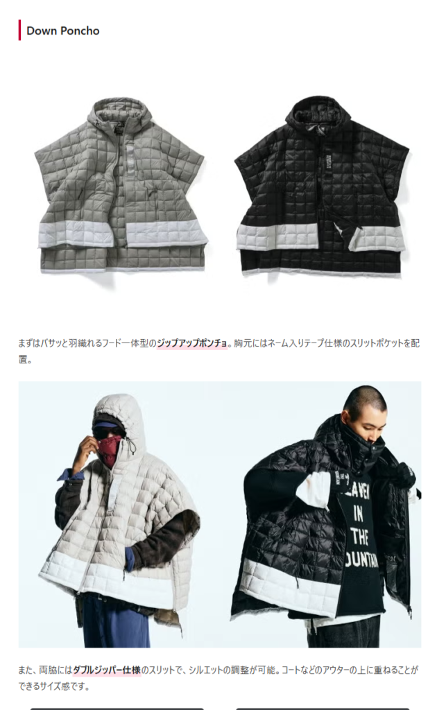 TAION【MOUNTAIN RESEARCH×TAION Down Poncho】
