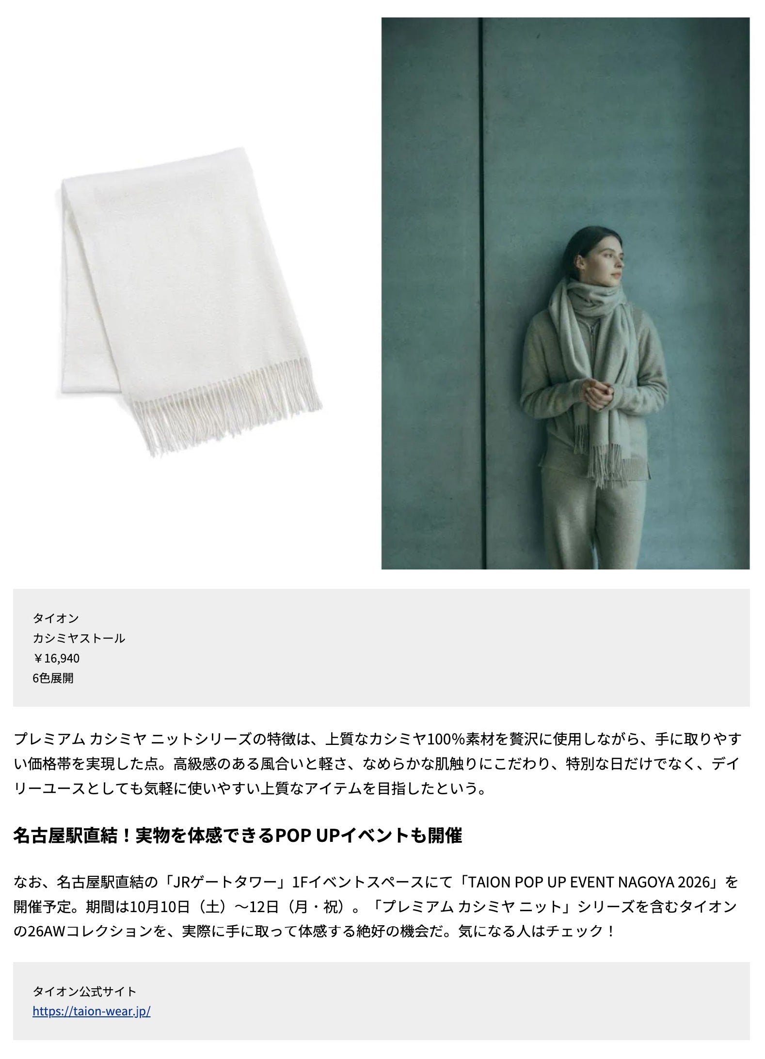 TAION【シティ カシミヤストール】