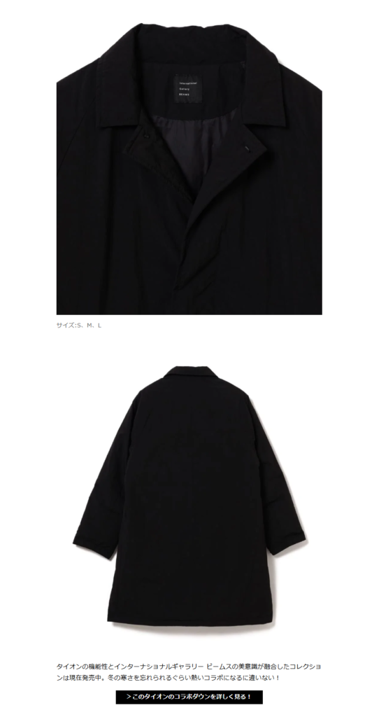International Gallery BEAMS ×TAION【別注 ダウンコート】