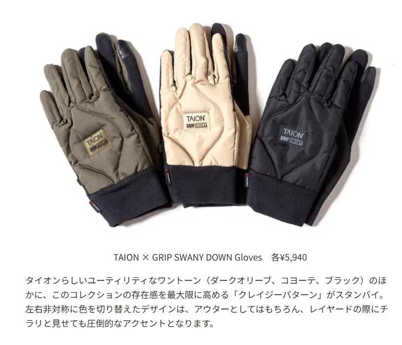 GRIP SWANY×TAION【TAION-GRIPSWANY-GV01】 TAION X GRIP SWANY DOWN GLOVES