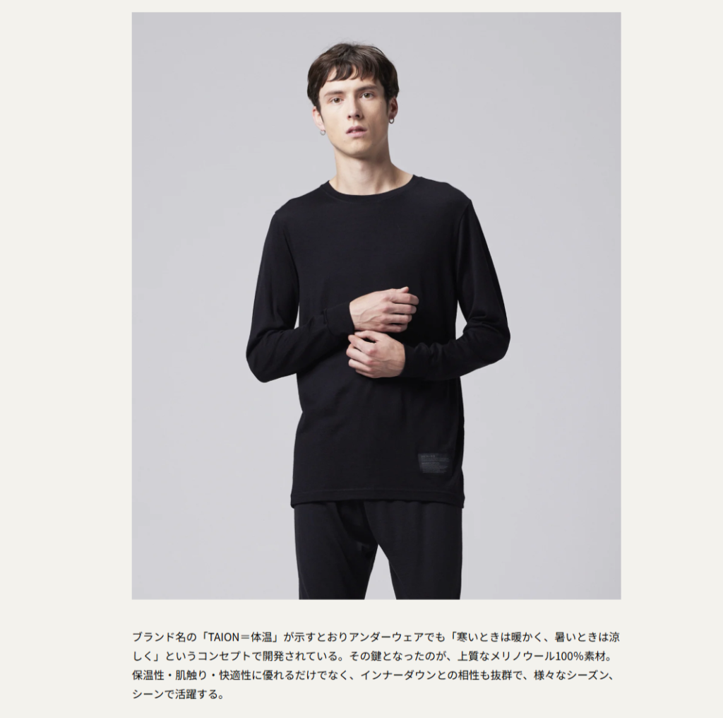 TAION【メリノウール アンダーウェア ロングスリーブ Tシャツ】