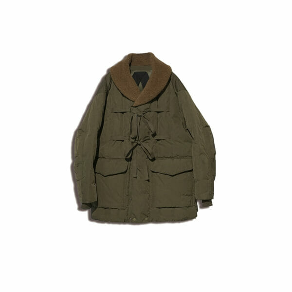 HNDN-009-Shawl-Collar-Boa-Down-Jacket—Olive-F