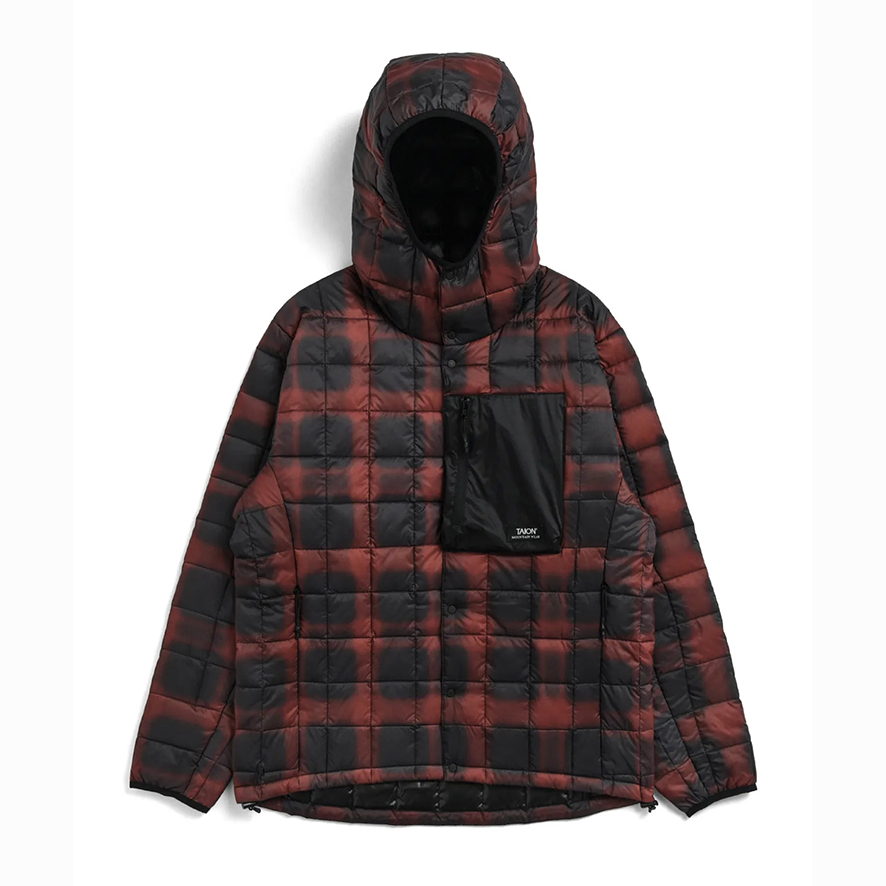 1_マウンテン ライトダウンフーディー_BLKRED CHECK×BLACK