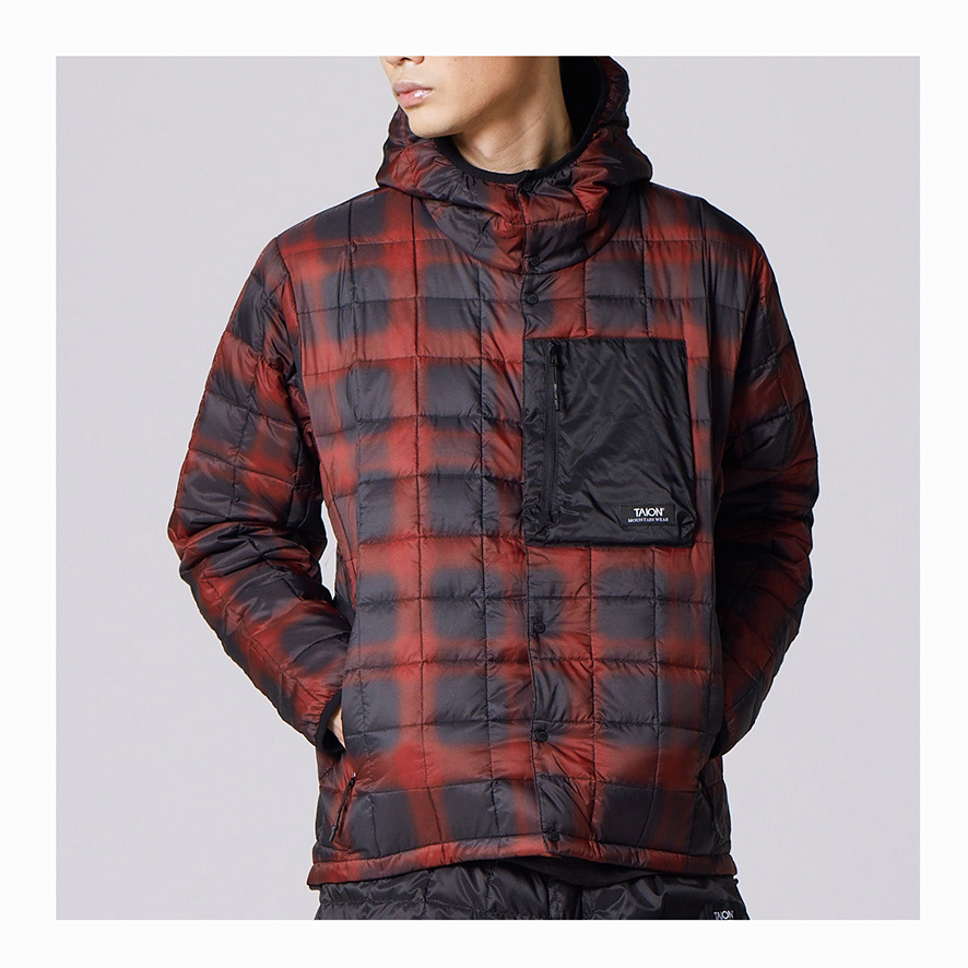 2_マウンテン ライトダウンフーディー_BLKRED CHECK×BLACK